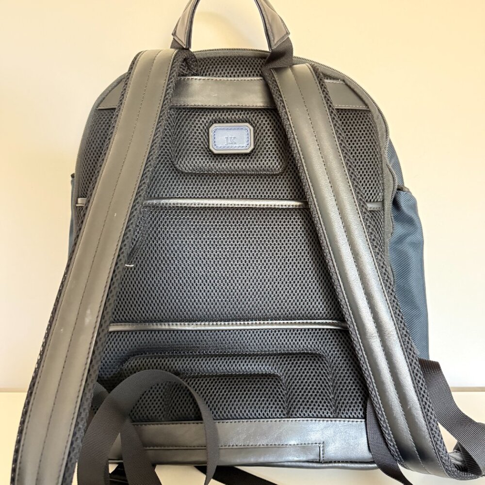 Mont Blanc Backpack Navy Blue Black Leather Trim Computer Slot - Picture 2 of 8